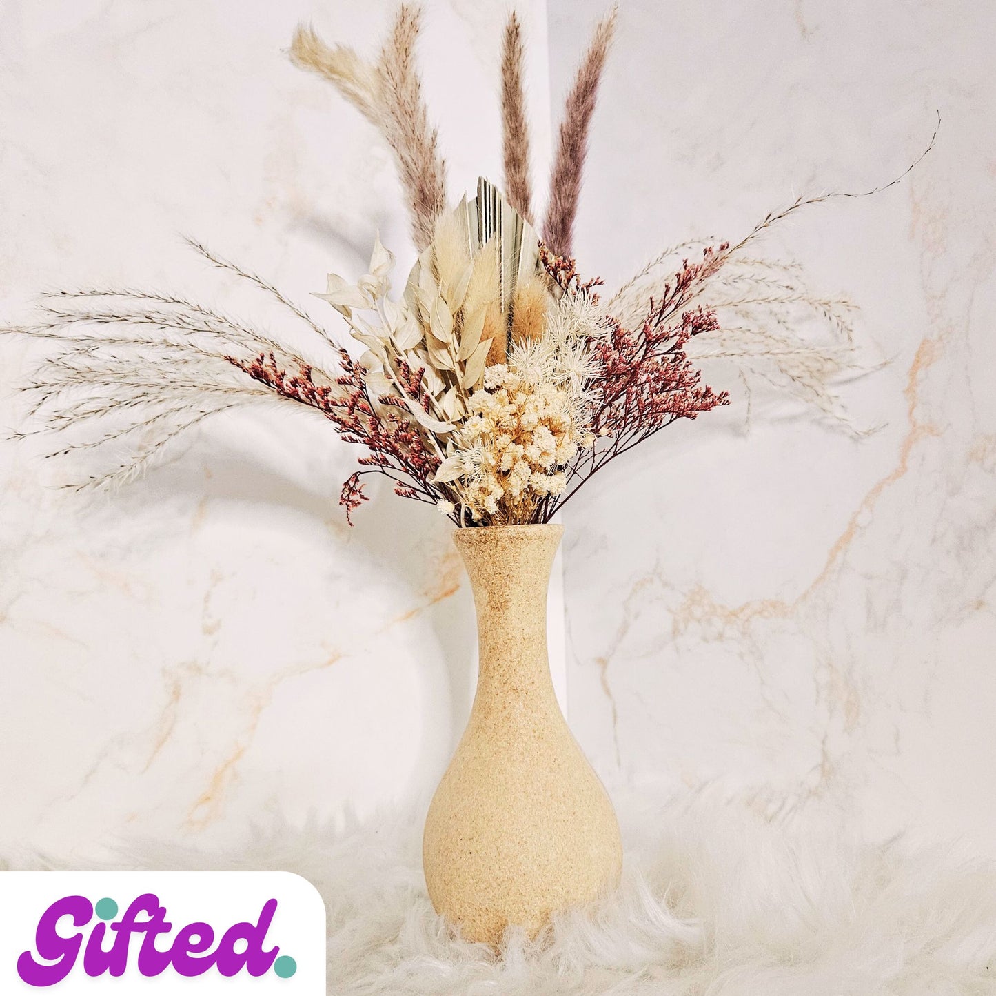 Dried Flower Mini Bouquet in Wooden Vase